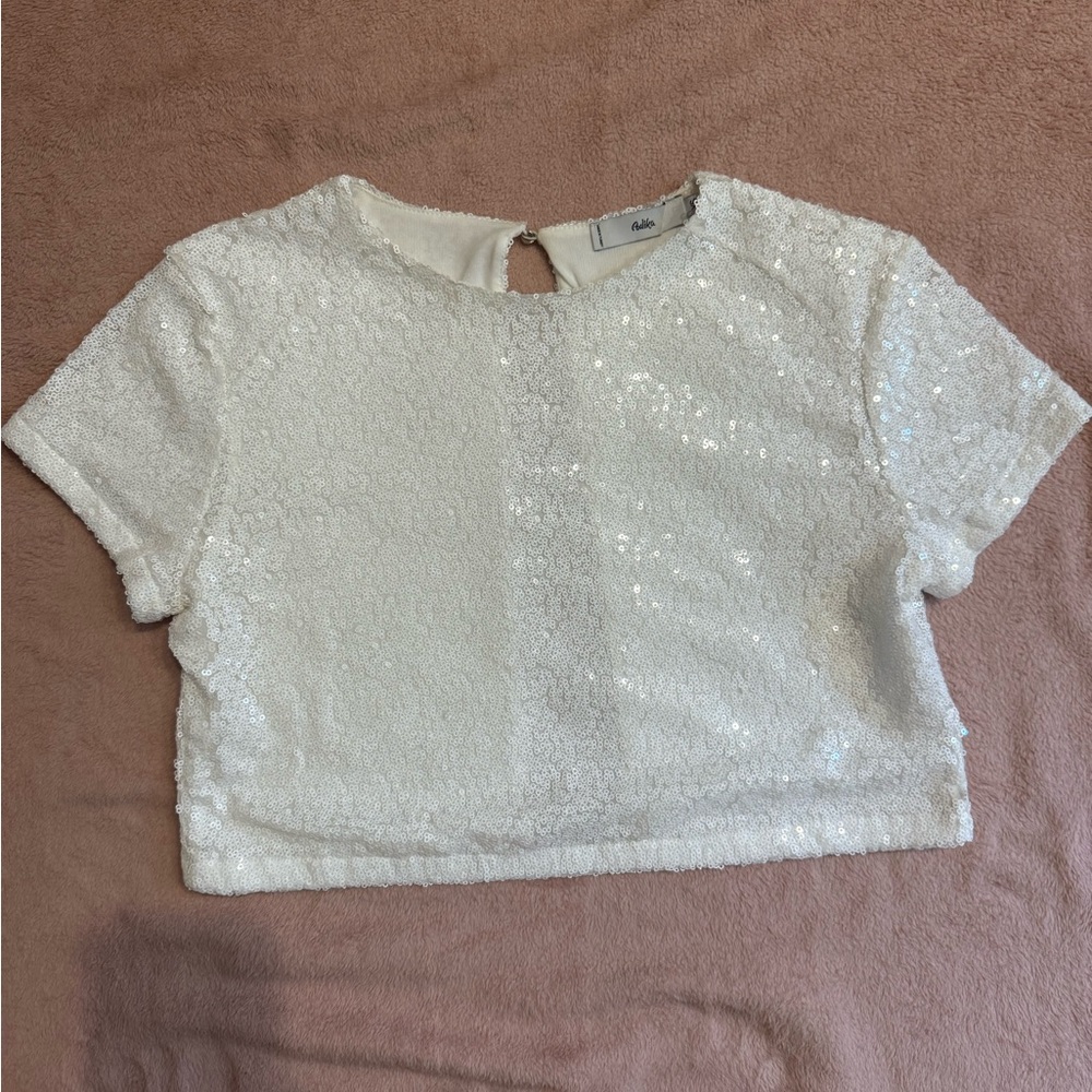 Adika Shimmering White Sequin Top